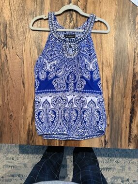 INC International Concepts Blue Paisley Beaded Halter Tank